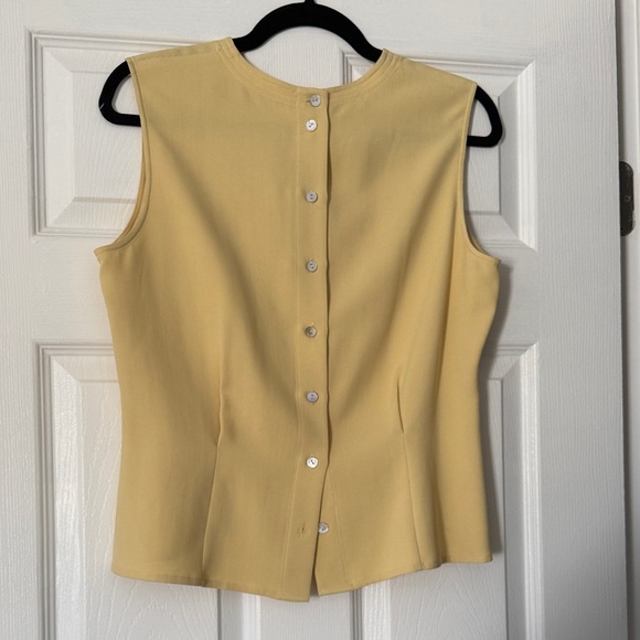 100% SILK multi-style Yellow Sleeveless Button-Up Top - Picture 4 of 5